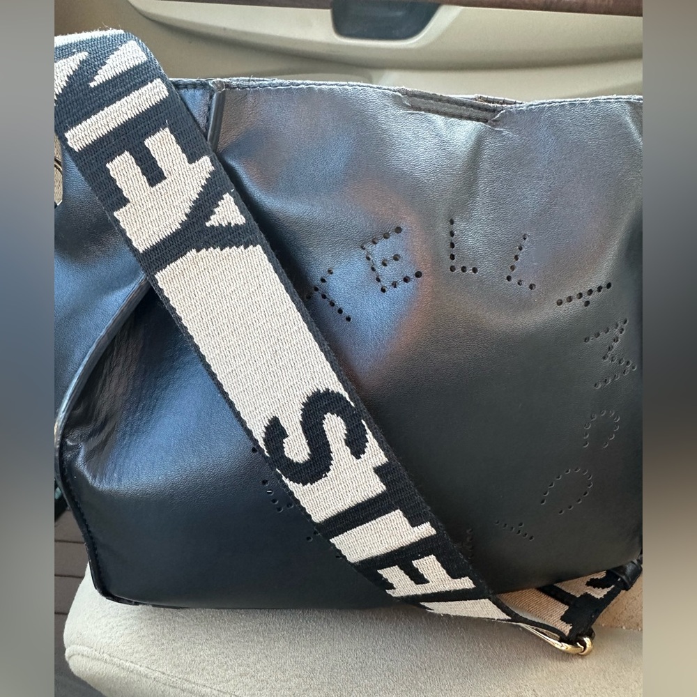 Stella McCartney Black Leather Bag with Snap Closure